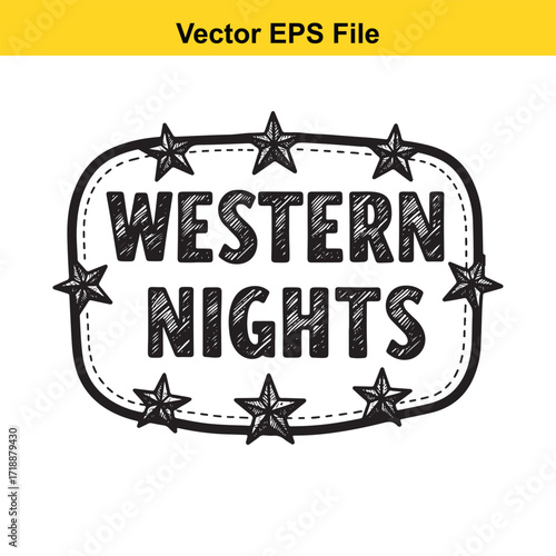 Vector art of western nights text with stars