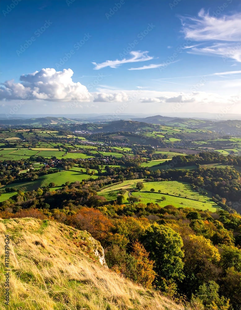 Obraz premium Panoramic view of a valley with autumnal colors