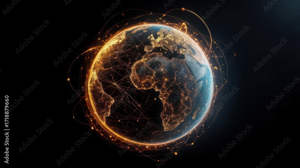 Naklejka premium Illuminated globe with interconnected lines, suggesting global network