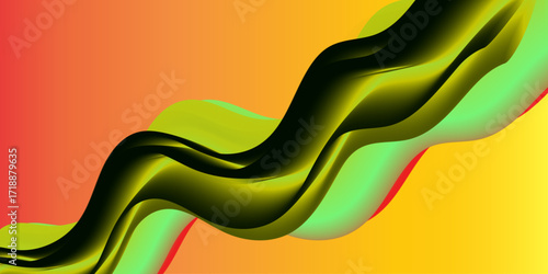 Abstract generative artwork featuring flowing ribbon-like waves in red, gray, and blue tones. The forms ripple and cascade diagonally across a pastel gradient background of soft pink and light blue. T