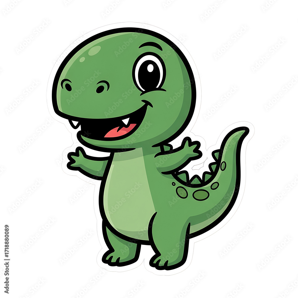 Obraz premium A cute cartoon green dinosaur smiling, isolated on transparent background
