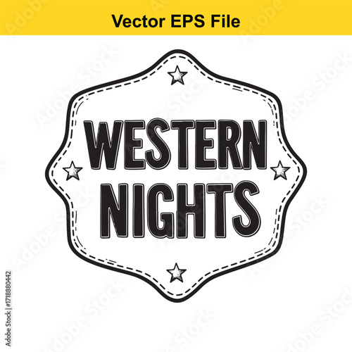 Vector art of western nights text in a badge
