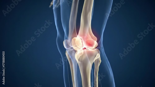 Medical illustration of a painful human knee joint.