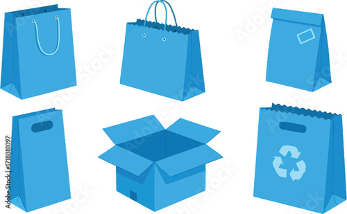 Blue shopping bags and box vector illustration for design editable vector