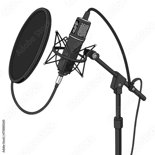 Professional studio microphone with pop filter ready for recording vocals, voiceovers, or podcasts with crystal clear audio quality and depth