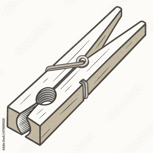 Illustration of a wooden clothespin laundry clip for hanging clothes and household organization accessory
