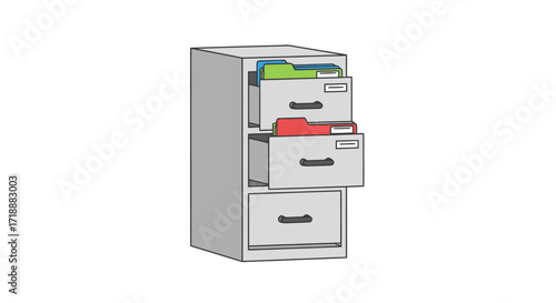 Isolated Filing Cabinet Illustration for Office Organization and Data Management Visuals, suitable for business presentations, websites, and educational materials.
