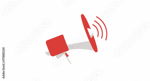 Red megaphone broadcasting waves on clean white background for marketing campaigns and public announcements, ideal for social media promotions and advertising