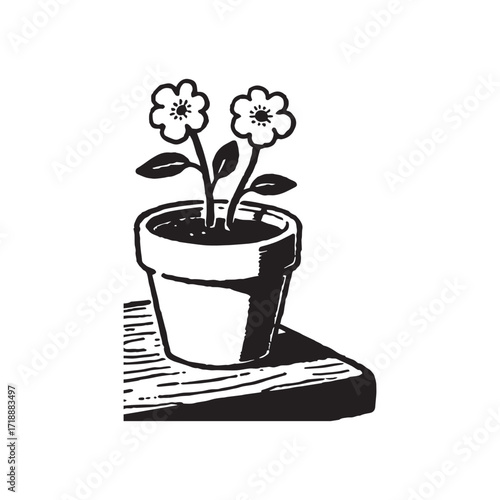  Bold and Simple Flower Pot Silhouette on white Background.