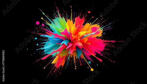 Color Explosion A central burst of neon paint splatters on a bla