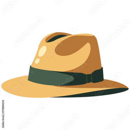 Brown sun hat with green band, protective headwear illustration ideal for gardening or outdoor activities.

