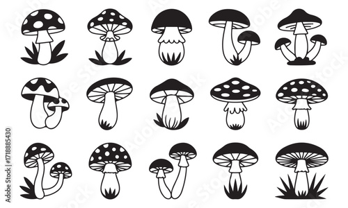 Black and White Mushroom Silhouette Collection