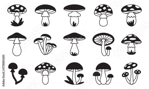 Black and White Mushroom Silhouette Collection