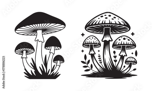 Black and White Mushroom Silhouette Collection