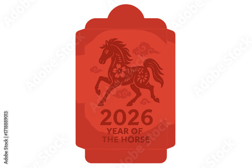 Chinese New Year 2026 Year of the Horse red envelope vector template. Traditional paper cut art style. Asian zodiac sign lucky money packet or hongbao for lunar new year.