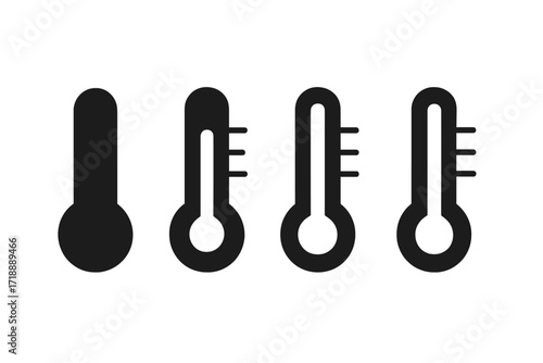 Thermometer icon set. Vector temperature measurement symbol. Weather, meteorology sign for hot or cold forecast. Medical fever diagnosis. Climate indicator simple flat design.