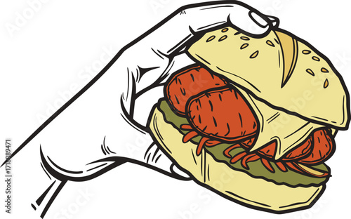 Vada Pav Street Food Illustration. Traditional Vada Pav Design. Indian Vada Pav Snack Clipart. Delicious Vada Pav Food Illustration. Crispy Vada Pav Burger Style Design. Authentic Vada Pav Indian