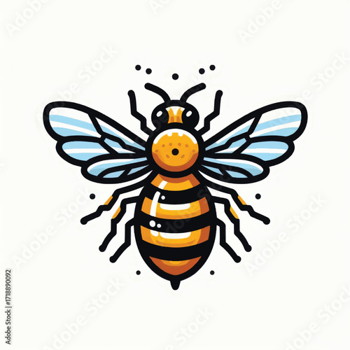 Detailed Illustration of a Honeybee with Striking Colors and Intricate Wing Design.