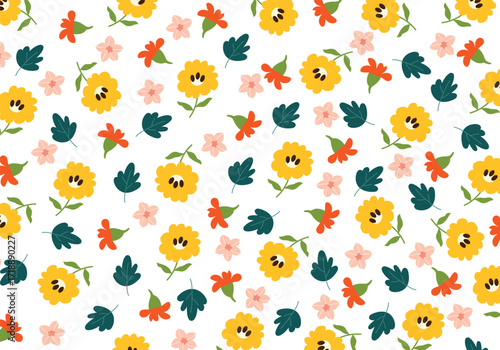 Small flowers pattern, seamless print of abstract simple ditsy flowers, vectore illustration of retro ditsy print. Floral seamless background for fashion design