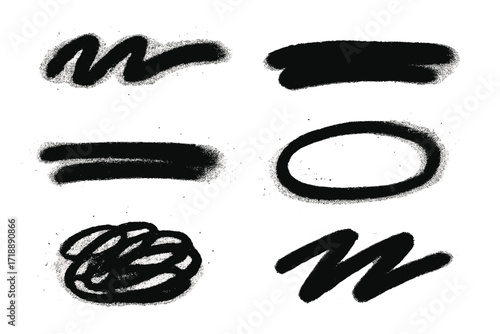 Urban graffiti grunge rough underline hand-drawn brushstroke, bold sprayed freehand stripe and paint shape, street art doodle scribble, vector cartoon illustration with abstract elements