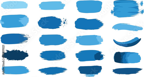 Blue paint brush strokes vector art design element set