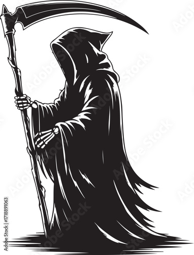 Halloween grim reaper silhouette spooky vector