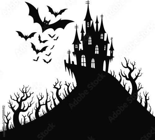 Halloween haunted castle silhouette spooky design