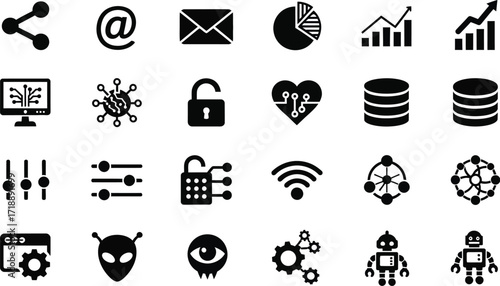 Collection of technology and business vector icon set art