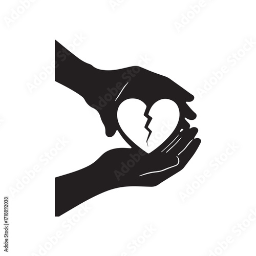 Silhouette Vector of Hands Holding a Broken Heart On White Background.
