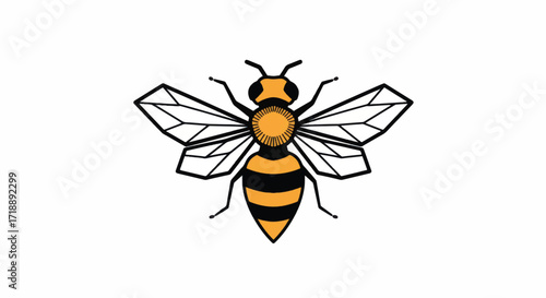 Stylized Bee Illustration with Black Outline and Yellow and Black Stripes.