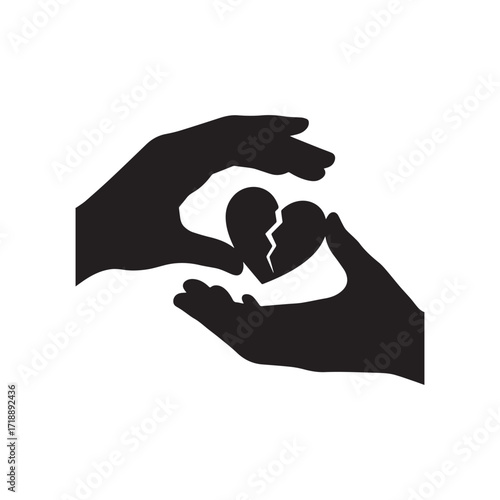 Silhouette Vector of Hands Holding a Broken Heart On White Background.