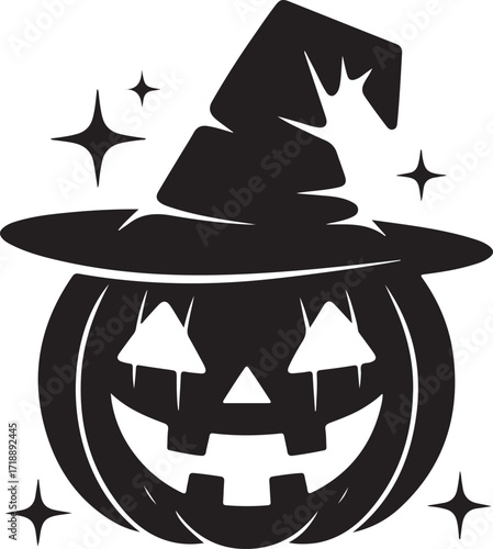 Halloween pumpkin with witch hat silhouette design