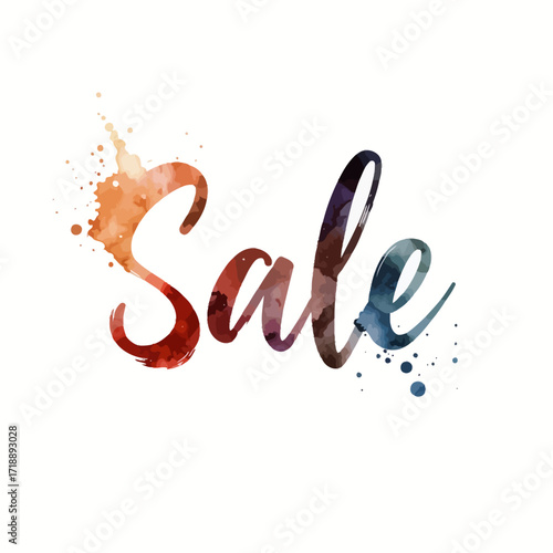 Elegant Watercolor Splash Design Highlighting a Seasonal Sale with Vibrant and Artistic Typography on a Clean, Minimalistic Background