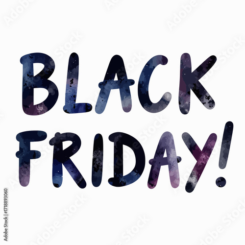 Bold Artistic Typography Display with Dark Cosmic Watercolor Theme for Seasonal Shopping Event Announcement