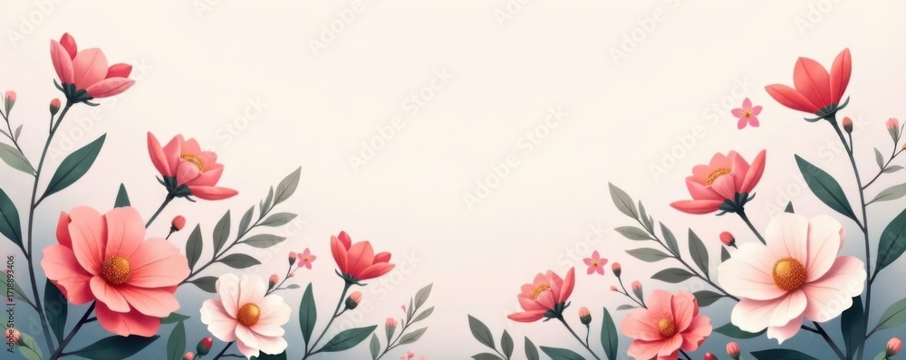 Obraz premium Simple summer floral design elements Clean lines, pastel flowers, nature background , event, illustration, flower