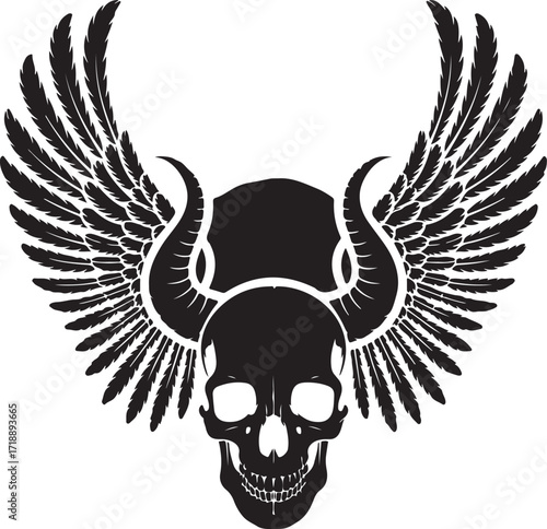 Halloween skull with wings silhouette spooky vector