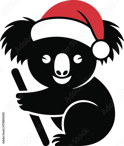 : Christmas koala with Santa hat silhouette vector