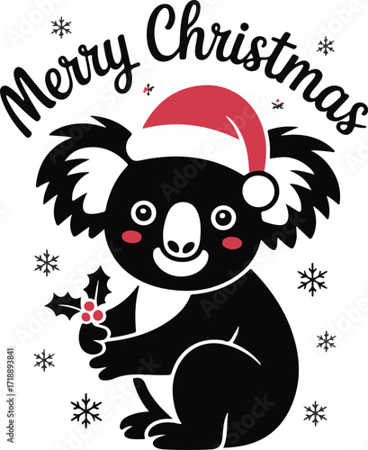 : Christmas koala with Santa hat silhouette vector