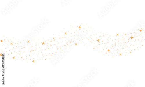 Festive orange fireworks with sparkling starburst, shimmering stardust and glowing particles on transparent background
