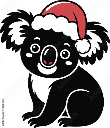 : Christmas koala with Santa hat silhouette vector