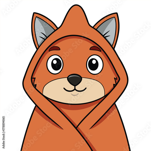 Adorable Cartoon Fox Character Wearing a Hooded Blanket Isolated on White