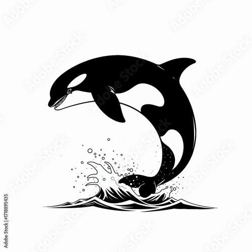 Dynamic Illustration of a Majestic Orca Breaching the Ocean Waves with Grace and Power Showcasing Marine Life and Aquatic Artistry