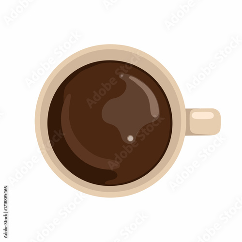 Top View Illustration of a Steaming Cup of Coffee on Plain Background Capturing the Essence of Freshly Brewed Morning Comfort in Minimalist Style