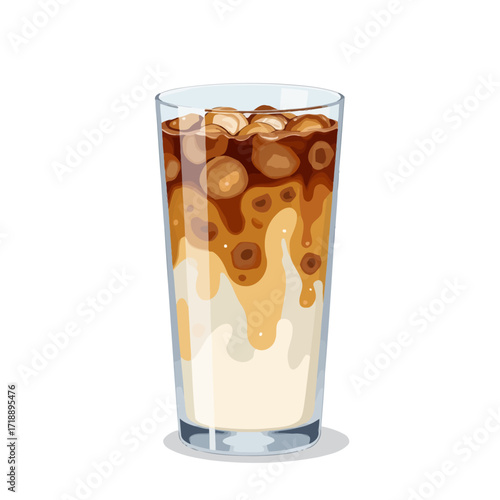 Tall Glass of Creamy Iced Latte with Swirling Coffee and Ice Cubes for a Refreshing and Energizing Cold Beverage Experience