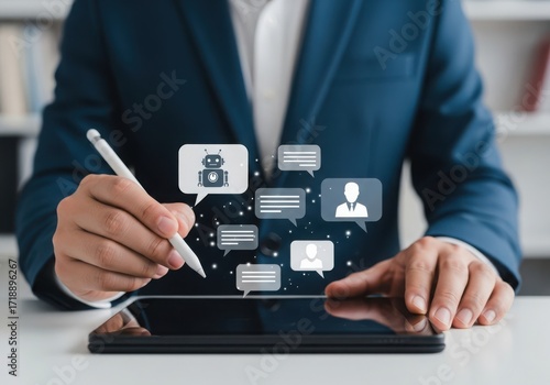 Wallpaper Mural Businessman interacting with chatbot and user interface on tablet technology artificial Torontodigital.ca