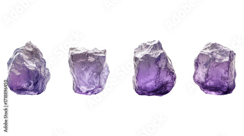 Collection of Amethyst Gemstones Displayed on Transparent Background Highlighting Natural Beauty