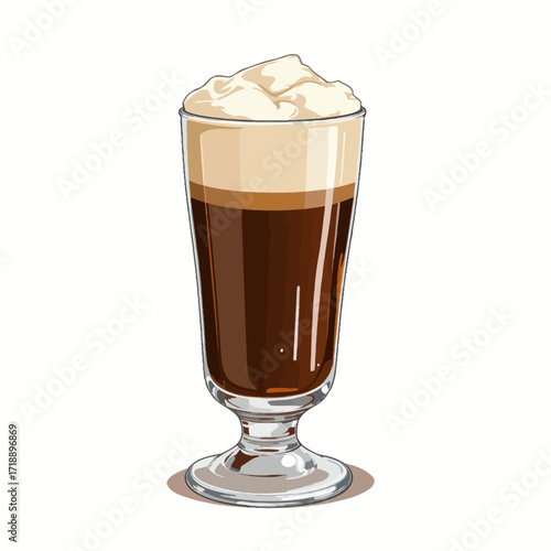 Tall Glass of Rich & Creamy Espresso Beverage with Frothy Milk Assembled in a Transparent Glass on a Neutral Background