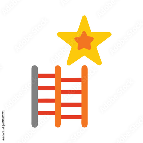 Climbing ladder to reach bright star success and achievement symbol graphic