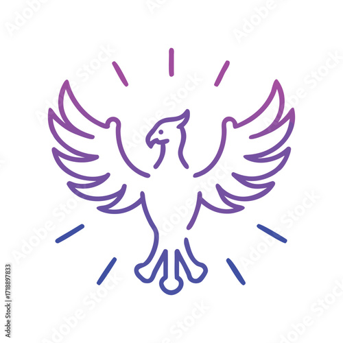 Mythical phoenix silhouette rising radiant energy symbol for rebirth and power