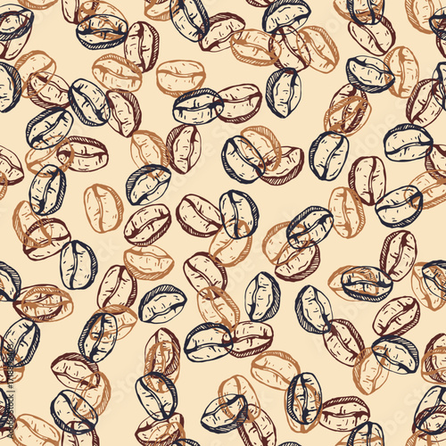 Hand drawn coffee bean seamless pattern. Design print, wallpaper, banner, flyer, poster, fabric.